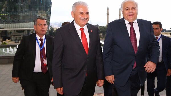 Председатель Милли Меджлиса Огтай Асадов с премьер-министром Турции Бинали Йылдырымом - Sputnik Азербайджан