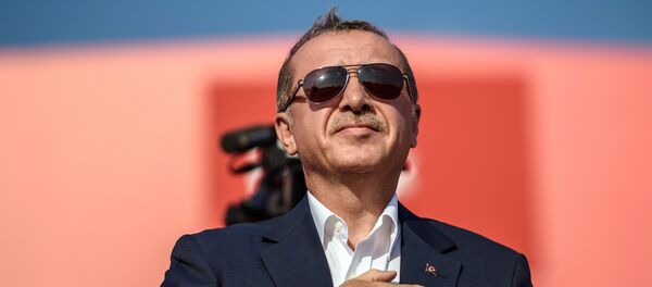Президент Турции Реджеп Тайип Эрдоган приветствует участников митинга в Стамбуле Президент Турции Реджеп Тайип Эрдоган приветствует участников митинга в Стамбуле - Sputnik Азербайджан