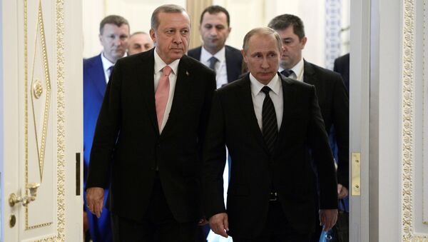 Встреча Владимира Путина и Реджепа Тайипа Эрдогана. Санкт-Петербург, 9 августа 2016 года - Sputnik Azərbaycan