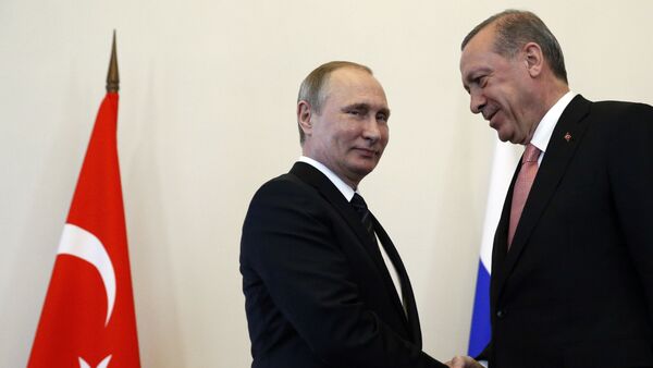 Встреча Владимира Путина и Реджепа Тайипа Эрдогана в Санкт-Петербурге. 9 августа 2016 года - Sputnik Азербайджан