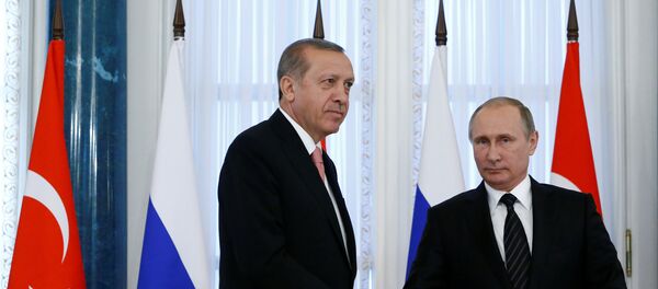 Встреча Владимира Путина и Реджепа Тайипа Эрдогана в Санкт-Петербурге. 9 августа 2016 года - Sputnik Азербайджан
