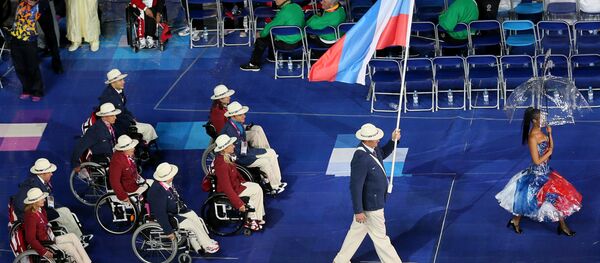 Паралимпийская сборная России на церемонии открытия ХIV летних Паралимпийских игр на Олимпийском стадионе в Лондоне - Sputnik Азербайджан