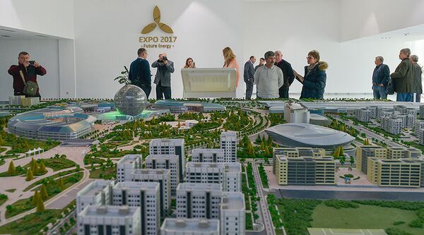 Общая площадь выставочного комплекса Астана EXPO-2017 составляет 174 гектара, здесь в общей сложности планируется построить 35 объектов Общая площадь выставочного комплекса Астана EXPO-2017 составляет 174 гектара, здесь в общей сложности планируется построить 35 объектов - Sputnik Азербайджан