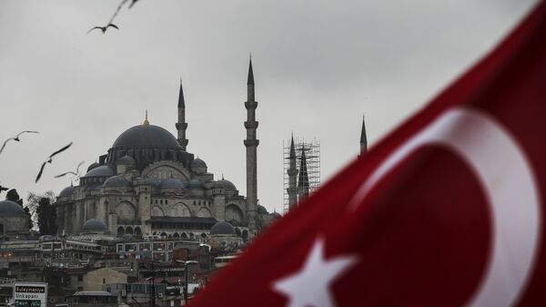 Развевающийся флаг Турции на фоне мечети Сулеймание в Стамбуле, фото из архива - Sputnik Азербайджан