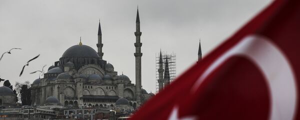 Развевающийся флаг Турции на фоне мечети Сулеймание в Стамбуле, фото из архива - Sputnik Азербайджан