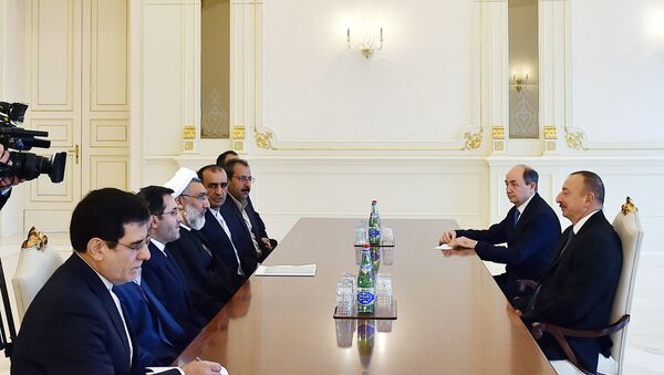 Президент Азербайджана Ильхам Алиев принял делегацию во главе с министром юстиции Ирана Мустафой Пурмохаммади - Sputnik Азербайджан
