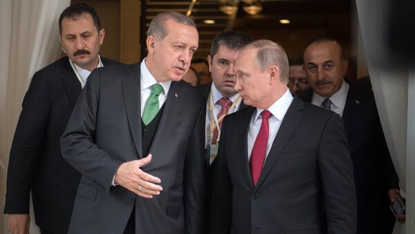 Президент РФ Владимир Путин и президент Турции Реджеп Тайип Эрдоган во время встречи, 3 мая 2017 года - Sputnik Азербайджан