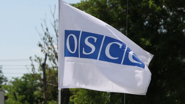 Флаг с логотипом ОБСЕ в Вене, фото из архива - Sputnik Азербайджан