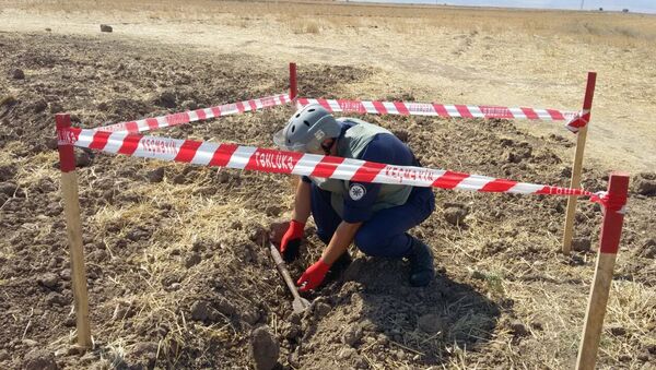 Cнаряд типа BM-3, обнаруженный в селе Аскипара Тертерского района - Sputnik Азербайджан