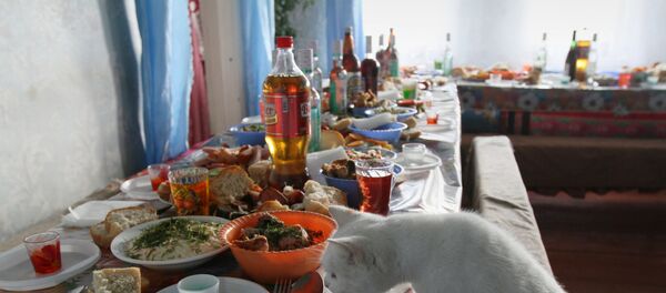 Кошка лезет на стол во время подготовки к застолью, фото из архива Кошка лезет на стол во время подготовки к застолью, фото из архива - Sputnik Азербайджан