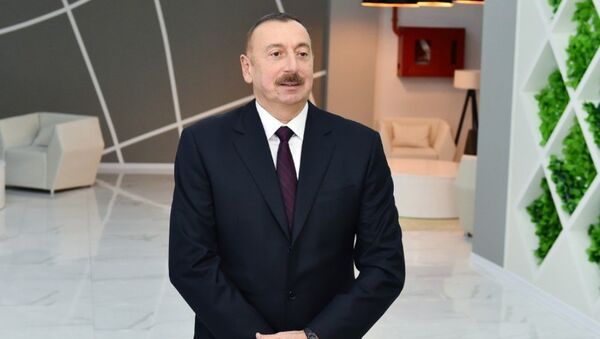 Prezident İlham Əliyev Ağcabədi Olimpiya İdman Kompleksinin açılış mərasimində - Sputnik Azərbaycan