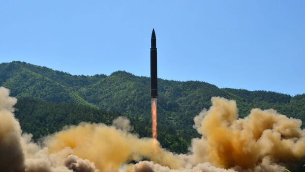 Запуск межконтинентальной баллистической ракеты Hwasong-14 в Пхеньяне, Северная Корея, 5 июля 2017 года - Sputnik Azərbaycan