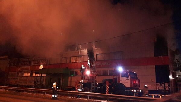 Пожар в торговом центре в деревне Кобяково в Московской области - Sputnik Azərbaycan