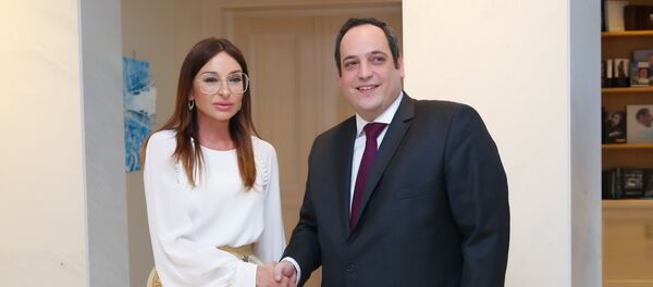 Первый вице-президент Мехрибан Алиева с заместителем генерального секретаря Международного бюро выставок Димитрием Керкентзесом - Sputnik Азербайджан