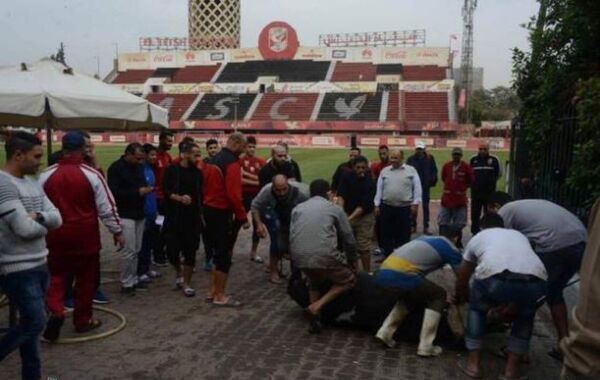 Əl-Əhli klubunun futbolçuları stadionda öküz kəsərkən Əl-Əhli klubunun futbolçuları stadionda öküz kəsərkən - Sputnik Azərbaycan