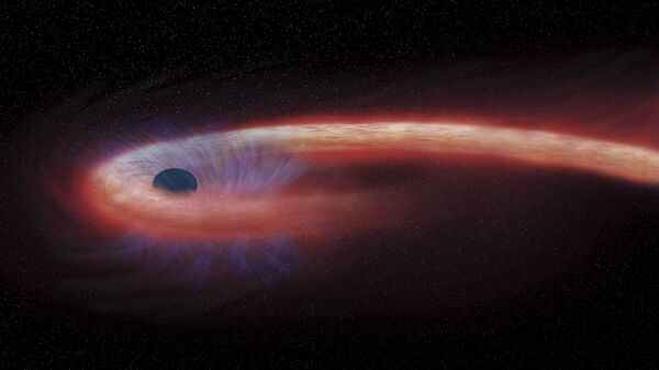 Художественное изображение черной дыры в созвездии Девы, поглощающей рекордные количества материи - Sputnik Azərbaycan