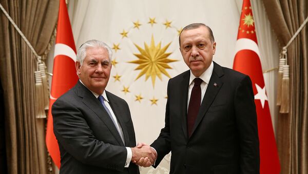 Встреча президента Турции Реджепа Тайипа Эрдогана и госсекретаря США Рекса Тиллерсона в Анкаре, 15 февраля 2018 года - Sputnik Азербайджан