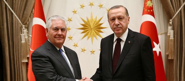 Встреча президента Турции Реджепа Тайипа Эрдогана и госсекретаря США Рекса Тиллерсона в Анкаре, 15 февраля 2018 года - Sputnik Азербайджан