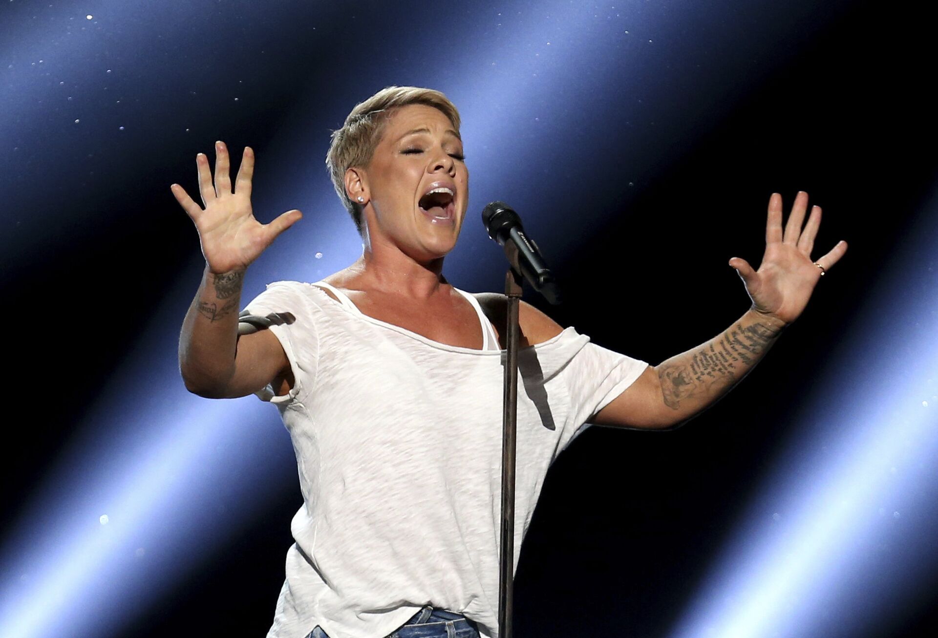 Pink performs Wild Hearts Can't Be Broken at the 60th annual Grammy Awards at Madison Square Garden on Sunday, Jan. 28, 2018, in New York - Sputnik Azərbaycan, 1920, 06.09.2024