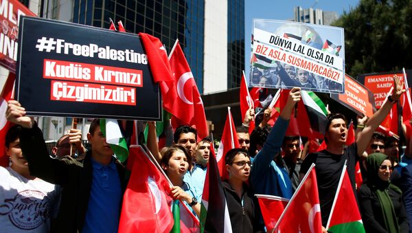 Демонстрации против переноса посольства США из Тель-Авива в Иерусалим, Турция, Стамбул, 15 мая 2018 года - Sputnik Азербайджан