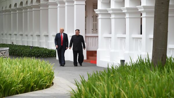 Встреча Дональда Трампа и Ким Чен Ына в Сингапуре, 12 июня 2018 года - Sputnik Азербайджан