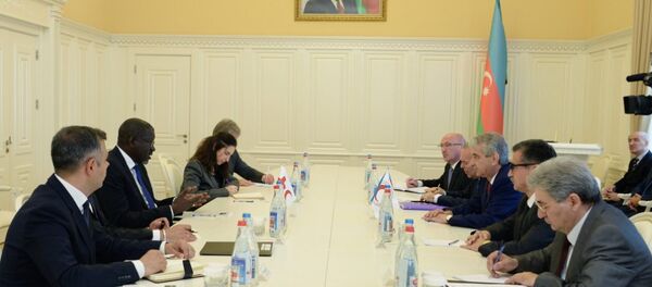 Заместитель премьер министра Азербайджана Али Ахмедов на встрече с делегацией Международной федерации обществ Красного Креста и Красного Полумесяца - Sputnik Азербайджан