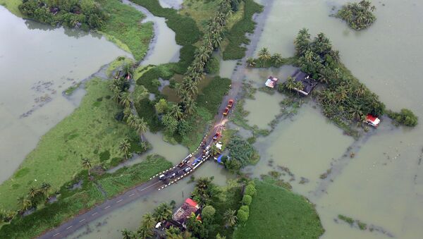 Hindistanın şimalında Kerala əyalətində leysan yağışların nəticəsində kənd su altında qalıb - Sputnik Azərbaycan