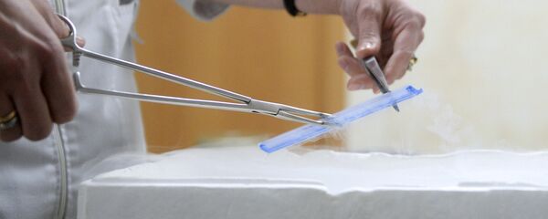 Сотрудница центра достает пробу с репродуктивным материалом из криогенного хранилища в лаборатории в научном центре акушерства, гинекологии и перинатологии им. В.И. Кулакова в Москве - Sputnik Азербайджан