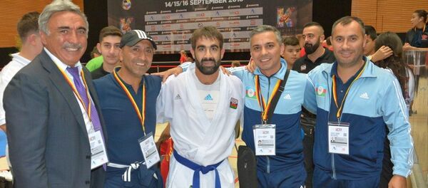 Азербайджанский каратист Рафаэль Агаев в ходе турнира Karate1 Всемирной федерации каратэ. Берлин, 15 сентября 2018 года - Sputnik Азербайджан