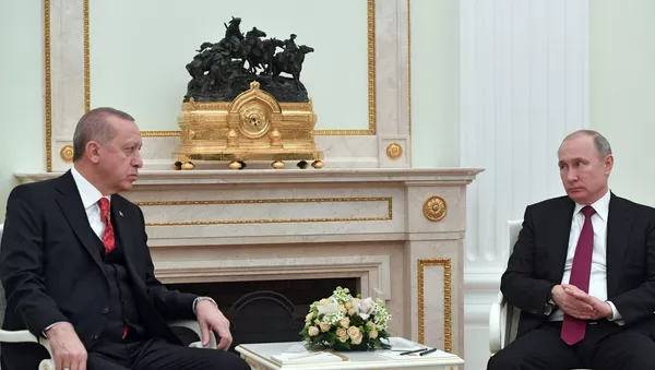 Президент РФ Владимир Путин и президент Турции Реджеп Тайип Эрдоган во время встречи - Sputnik Азербайджан