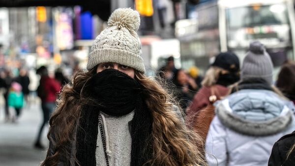 Девушка в холодную погоду на Манхэттене в Нью-Йорке - Sputnik Азербайджан
