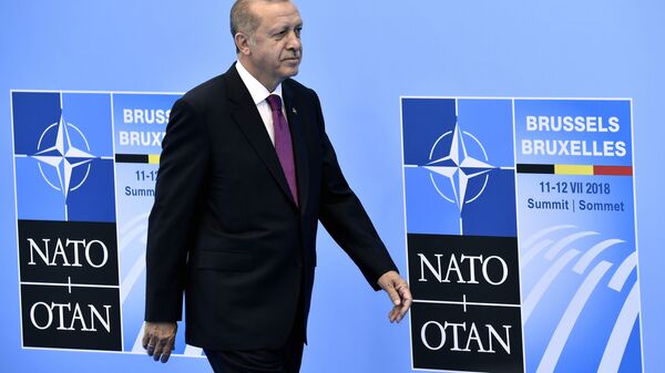 Президент Турции Реджеп Тайип Эрдоган на саммите НАТО (Организация Североатлантического договора) в штаб-квартирt НАТО в Брюсселе - Sputnik Азербайджан