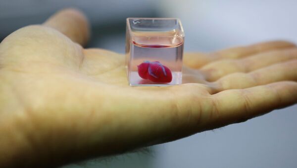 Первое в мире живое сердце, напечатанное на 3D-принтере во время демонстрации в лаборатории, Тель-Авив, Израиль - Sputnik Азербайджан