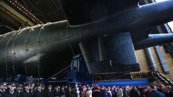 Спуск на воду атомной подводной лодки Белгород в Архангельской области  - Sputnik Azərbaycan