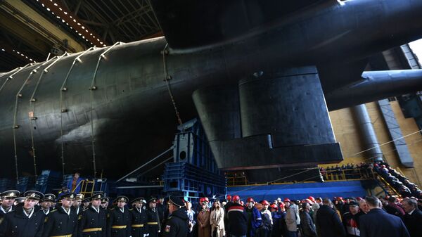 Спуск на воду атомной подводной лодки Белгород в Архангельской области  - Sputnik Azərbaycan