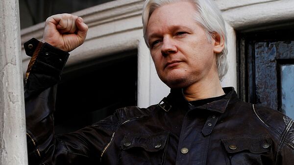 Основатель WikiLeaks Джулиан Ассанж замечен на балконе эквадорского посольства в Лондоне, Великобритания - Sputnik Азербайджан
