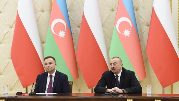 Президенты Азербайджана и Польши Ильхам Алиев и Анджей Дуда выступили с заявлениями для печати - Sputnik Азербайджан