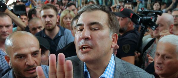 Бывший президент Грузии и экс-губернатор Одесской области Украины Михаил Саакашвили во время встречи в киевском аэропорту Борисполь - Sputnik Азербайджан