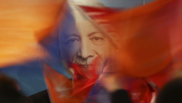 Türk bayrağı fonunda Ərdoğanın şəkli - Sputnik Azərbaycan