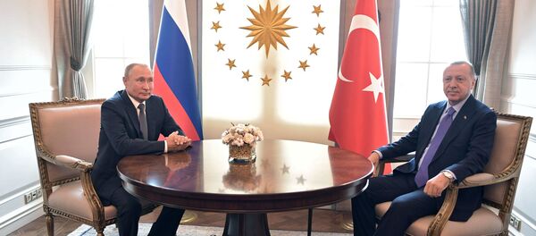 Президент РФ Владимир Путин и президент Турции Реджеп Тайип Эрдоган во время встречи Президент РФ Владимир Путин и президент Турции Реджеп Тайип Эрдоган во время встречи - Sputnik Азербайджан