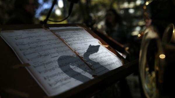 Тень саксофона на крафт бумаге, фото из архива - Sputnik Азербайджан