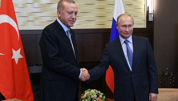 Президент РФ Владимир Путин и президент Турции Реджеп Тайип Эрдоган во время встречи - Sputnik Azərbaycan