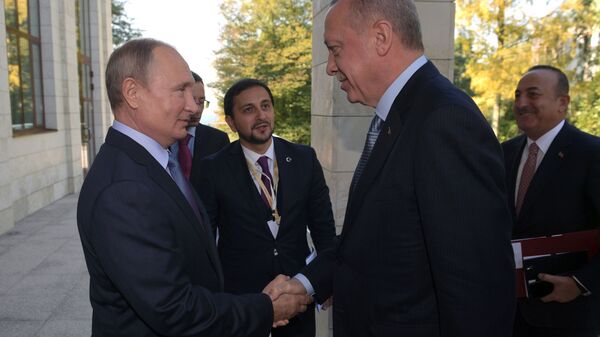 Президент России Владимир Путин и президент Турции Реджеп Тайип Эрдоган - Sputnik Азербайджан