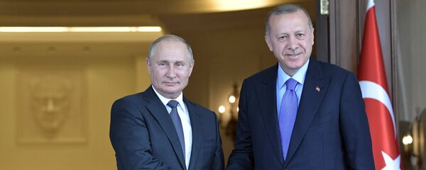 Президент РФ Владимир Путин и президент Турции Реджеп Тайип Эрдоган во время встречи, фото из архива Президент РФ Владимир Путин и президент Турции Реджеп Тайип Эрдоган во время встречи, фото из архива - Sputnik Азербайджан