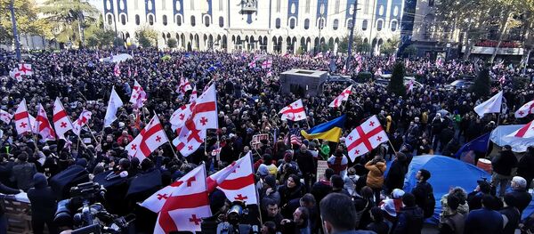 Многотысячные колонны идут к парламенту: как в Тбилиси начался митинг оппозиции - Sputnik Азербайджан