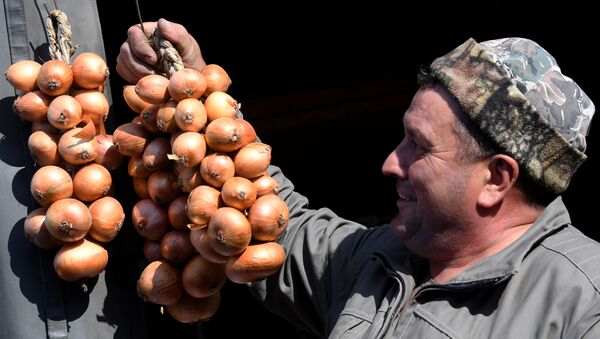 Продавец на продовольственной ярмарке, фото из архива - Sputnik Azərbaycan
