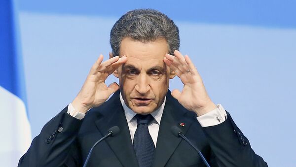 Французский экс-президент Николя Саркози во время открытия предвыборной кампании во Франции - Sputnik Azərbaycan