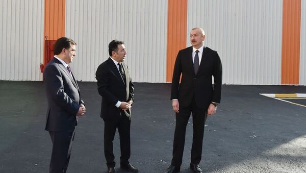 Prezident İlham Əliyev Qazaxda əhəng zavodunun açılışında - Sputnik Azərbaycan