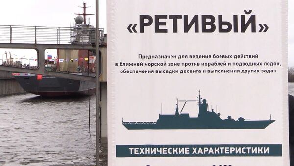 Новый российский корвет “Ретивый” спущен на воду в Санкт-Петербурге - Sputnik Азербайджан