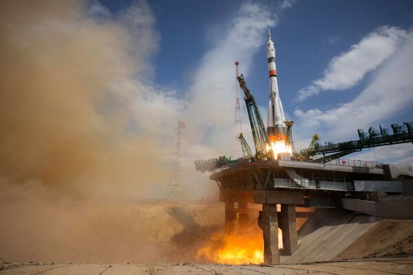 Запуск ракеты-носителя Союз-2.1а с пилотируемым кораблем Союз МС-16 с экипажем МКС-63 со стартовой площадки космодрома Байконур - Sputnik Azərbaycan